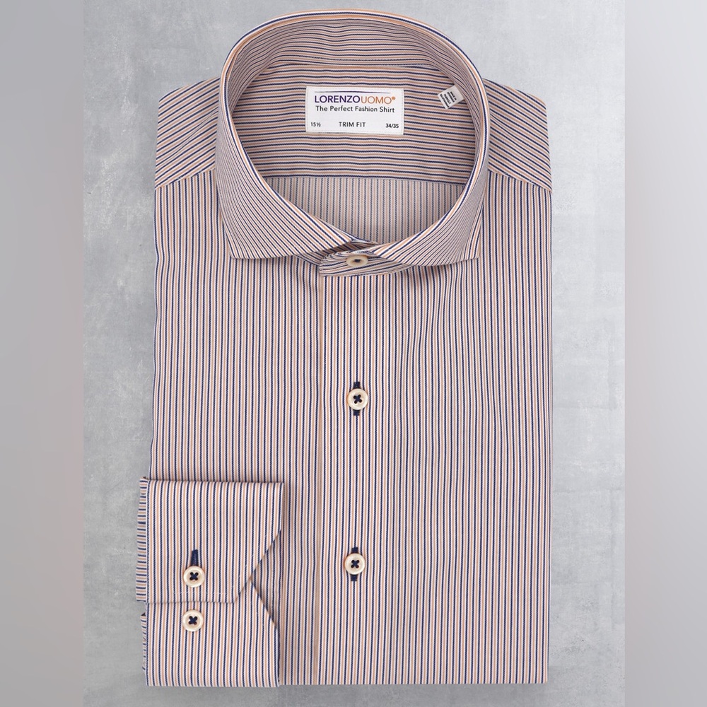Lorenzo Uomo, Men’s Alexander in Navy and orange thin strips shirt, 34/35